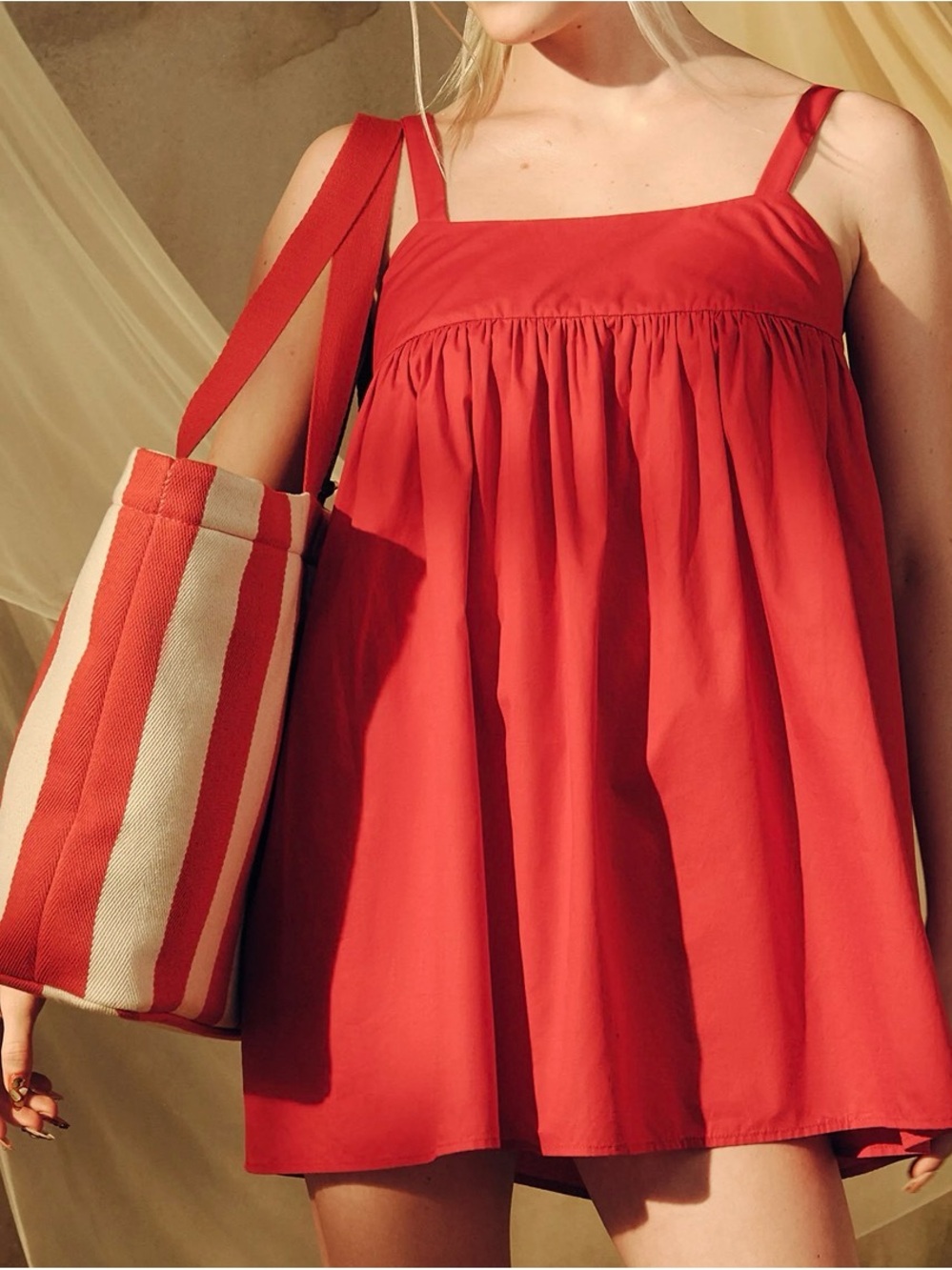 Cider Red Mini Sundress with Square Neck